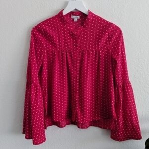 Love Fire Magenta All-Over Floral Print Bell Sleeve Henley Blouse Top Medium EUC